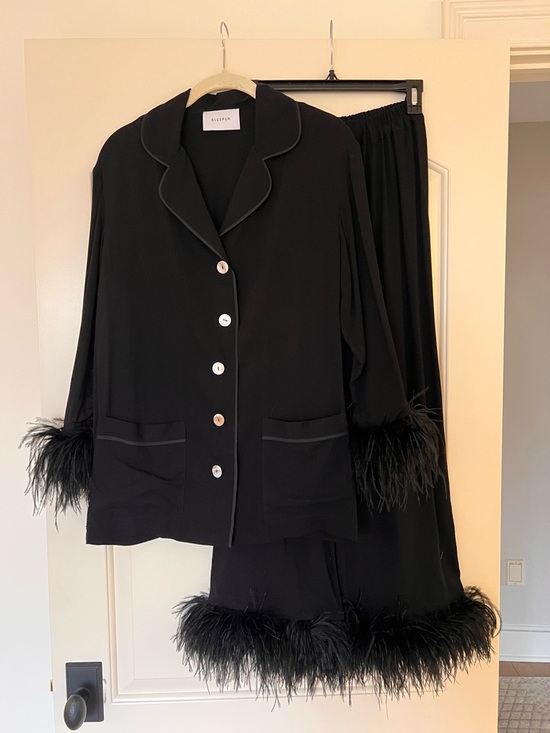 Sleeper Other - SLEEPER Party Pajamas Set with Detachable Feathers in Black